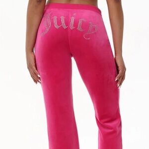 Juicy Couture OG Bling Logo Hot Pink “Free Love” Velour Midrise Track Pants XS
